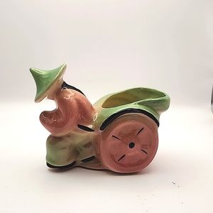 Vintage Shawnee pottery man with Rickshaw  1940 or 1950